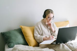 woman works from home