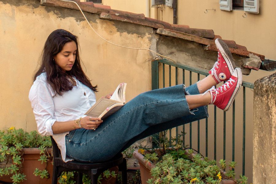 Woman reads book