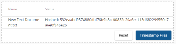 OriginStamp dashboard file hash