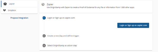 OriginStamp dashboard integrations